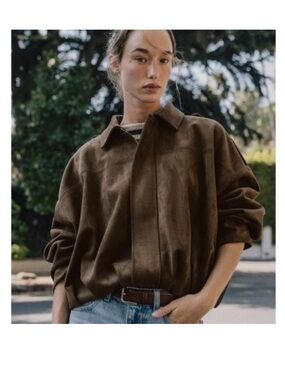 Zara Brown Suede Oversized Leather Jacket